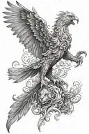 phoenix and lion full arm in black and white with fire tattoo design idea