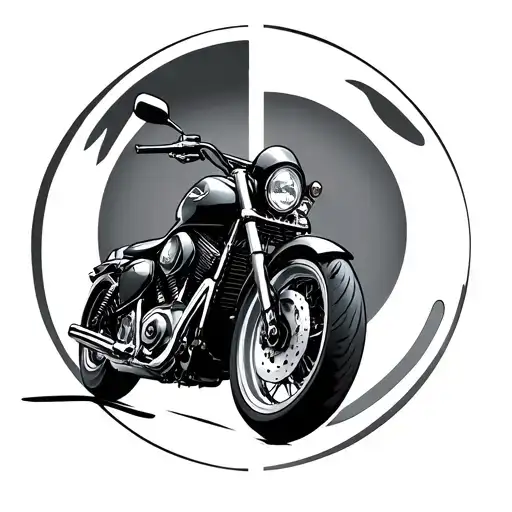 **Central composition**:* Two intersecting circles of equal size* The upper circle (motorcycle) has three straight spo tattoo design idea