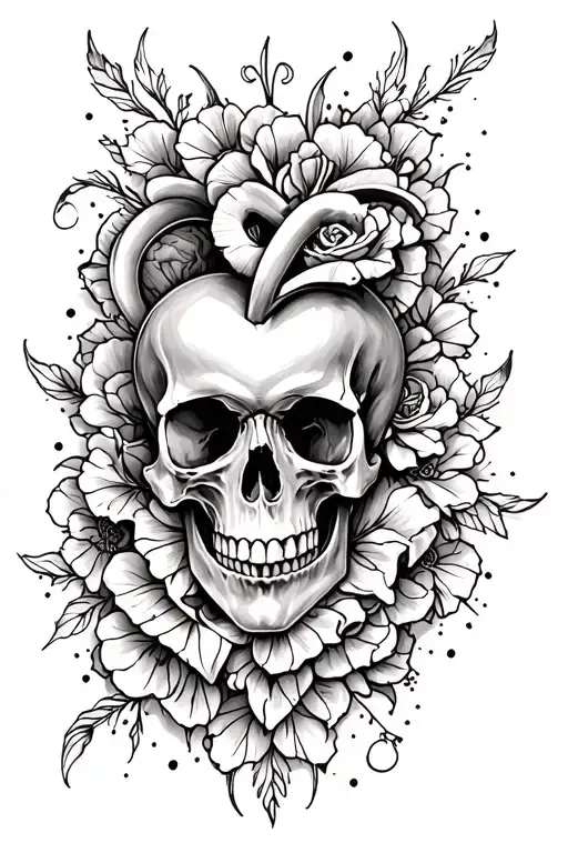 skull and heart tattoo design idea