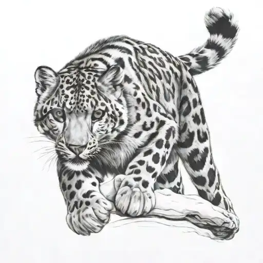 snow leopard hunting its prey tattoo design idea