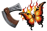"even iron still fears the rot" "even iron still fears the rot" "even iron still fears the rot" axe with butterfly with flames tattoo design idea