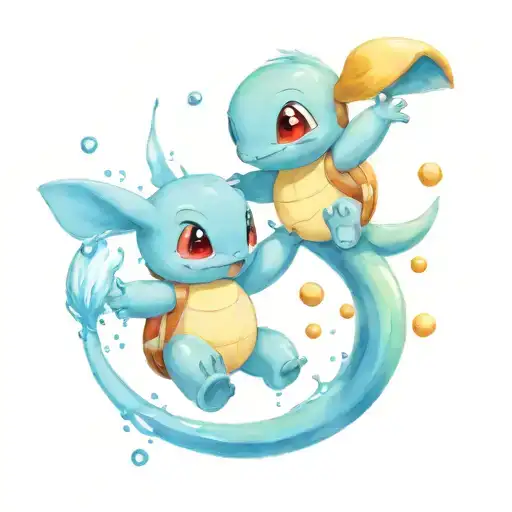 stitch and squirtle having a waterfight  tattoo design idea