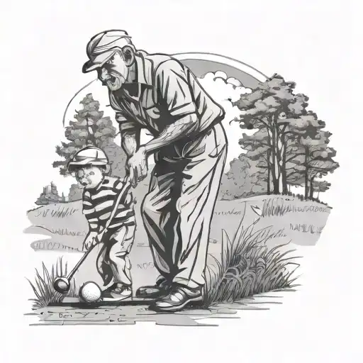 grandfather golfing and grandson watching tattoo design idea