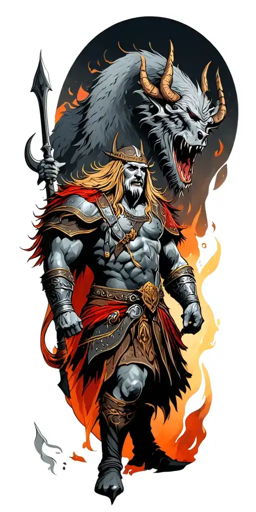 viking warrior fighting demons tattoo design idea