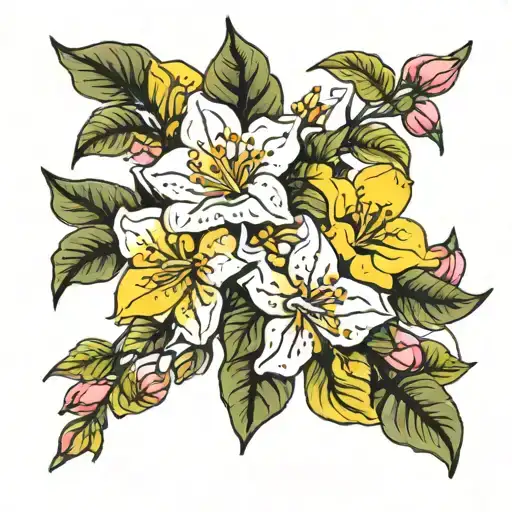 yellow  white and pink veregated bougainvillea flowers tattoo design idea