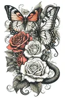 butterfly, snake and rose all red ink tattoo design idea