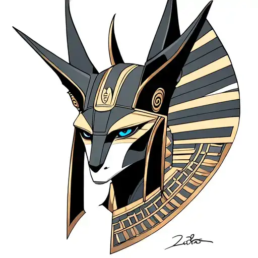 anubis god in armor with osiris eye tattoo design idea