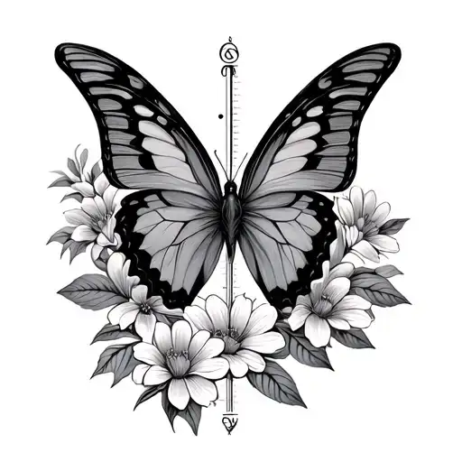 butterfly sundial flowers tattoo design idea