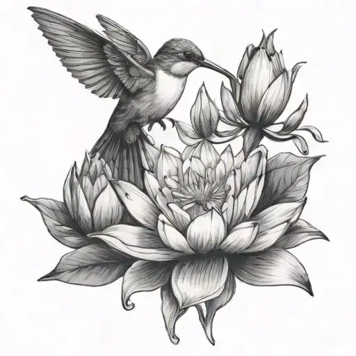 hummingbird and water lily tattoo design idea