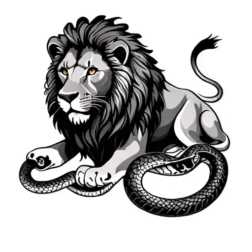 a lion with a snake tattoo design idea