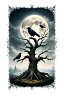 Poisonous tree with crows with moon tattoo design idea