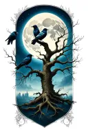 Poisonous tree with crows with moon tattoo design idea