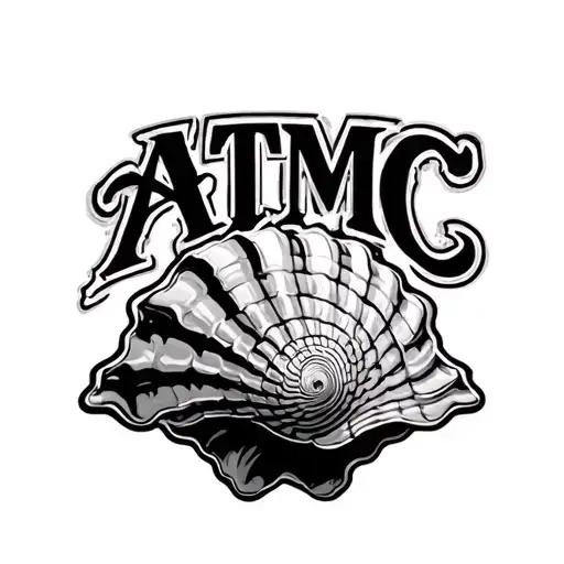 the word ATMC with a conch shell tattoo design idea