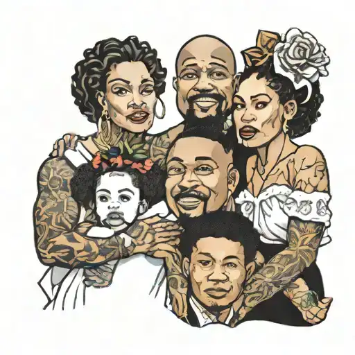 black father mother 5 sisters 2 brothers posing for a family pic  tattoo design idea