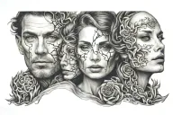 3 faces merged together tattoo design idea