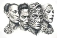 3 faces merged together tattoo design idea
