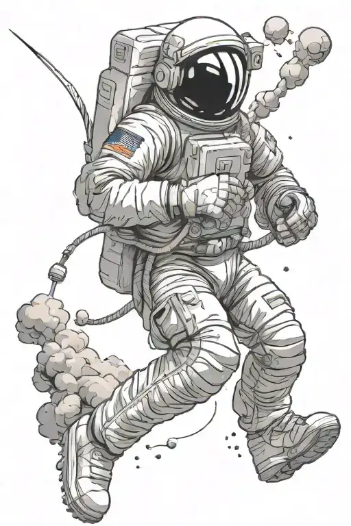 An astronaut boxing with a giant joint as their opponent in zero gravity tattoo design idea