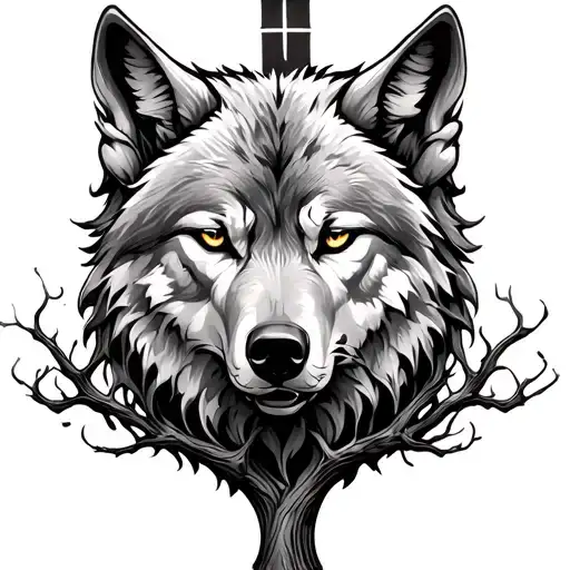 Tree of life, wolf, cross, family, discipline  tattoo design idea