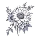 Fine line wrap around ankle chrysanthemum, violet, rose, carnation tattoo design idea