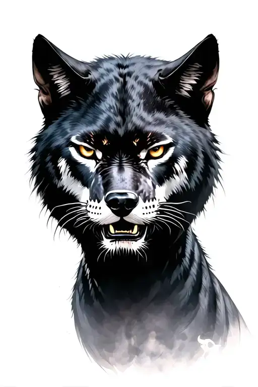 A lone wolf angry staring at a black panther tattoo design idea