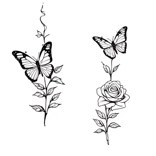 dainty butterly, rock, and rose tattoo design idea