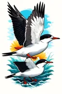 create me a tattoo in the American traditional style. This tattoo with include: 4 common terns (the sea bird) flying tog tattoo design idea