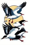 create me a tattoo in the American traditional style. This tattoo with include: 4 common terns (the sea bird) flying tog tattoo design idea