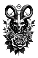 baphomet black roses pentagram tattoo design idea