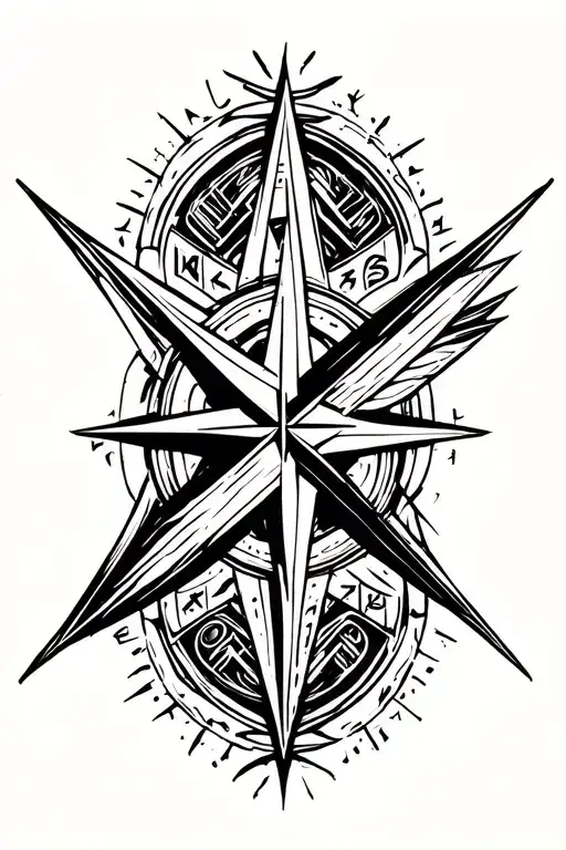 arrow, compass, viking rune  tattoo design idea