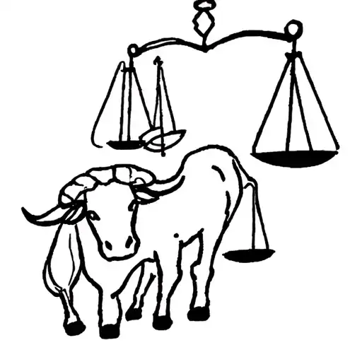 libra scales and feminine taurus bull tattoo design idea