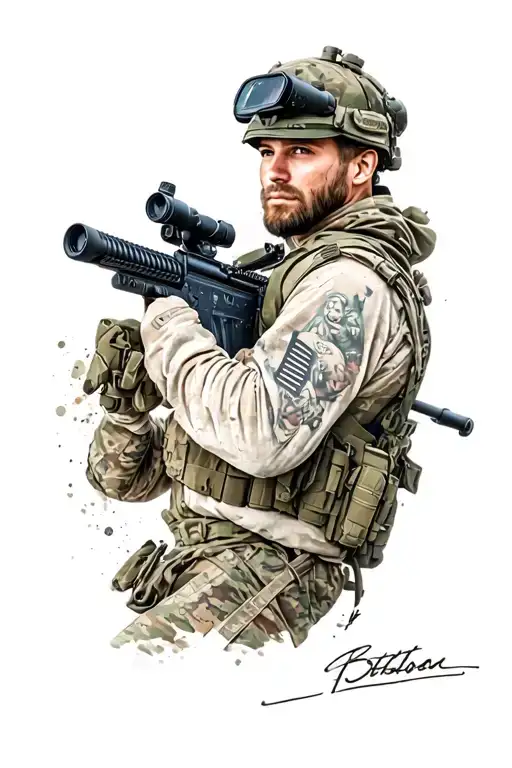 soldier with a rifle and nvg tattoo design idea