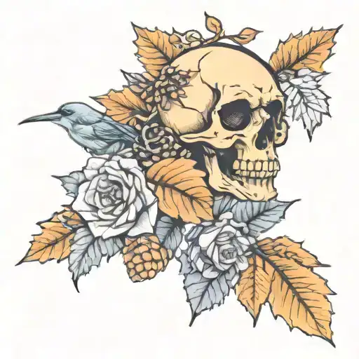 halloween colours , autumn leaves , pinecones with october 4th 2024 tattoo design idea