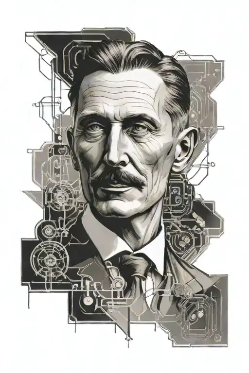 nikola tesla electronic circuit and tattoo design idea
