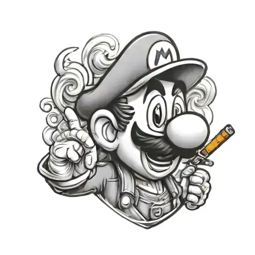 Mario smoking tattoo design idea