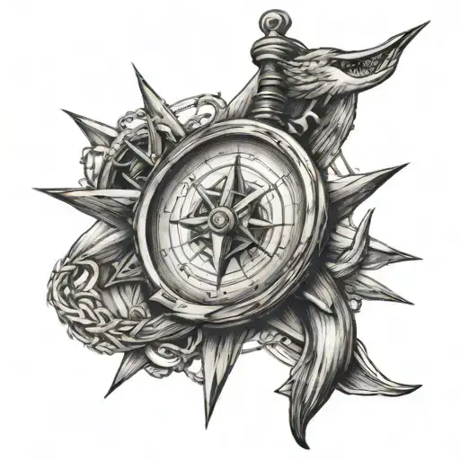 marlin anchor and compass long line tattoo tattoo design idea