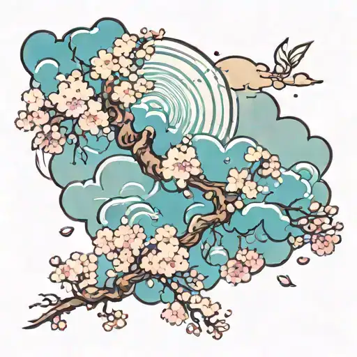 Cloud Japanese Leafs Cherry Blossom tattoo design idea