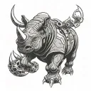 aggressive pumped up rhinoceros in cyberpunk style tattoo design idea