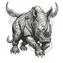 aggressive pumped up rhinoceros in cyberpunk style tattoo design idea