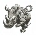 aggressive pumped up rhinoceros in cyberpunk style tattoo design idea