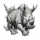 aggressive pumped up rhinoceros in cyberpunk style tattoo design idea