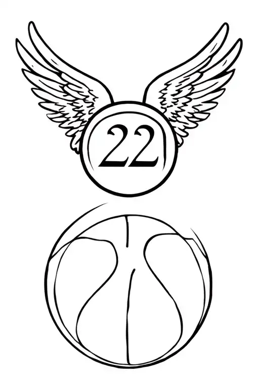 Basketball with 22 inside of basketball and Angel wings  tattoo design idea