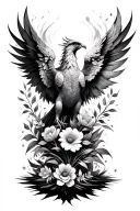phoenix rising from ashes symbolizing strength with flowers and more feminine vibe tattoo design idea