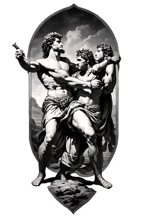 a classical picture of Achilles fighting hector tattoo design idea
