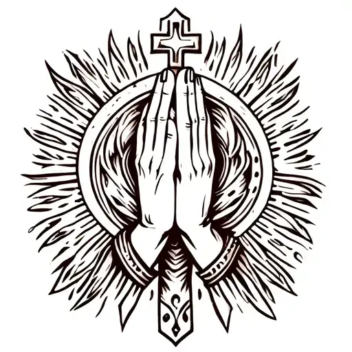 tribal praying hands with crosses tattoo design idea