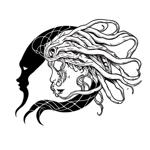 siren, shibari, gills, medusa head tattoo design idea