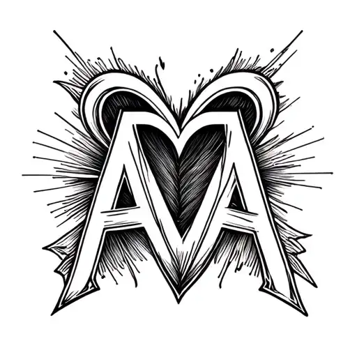 "A" Heart-shaped tattoo made from stylized lines that subtly resemble two mirrored 'A' shapes meeting at a point, with a cur tattoo design idea