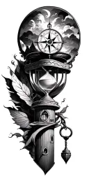 hourglass, lighthouse, compass tattoo design idea