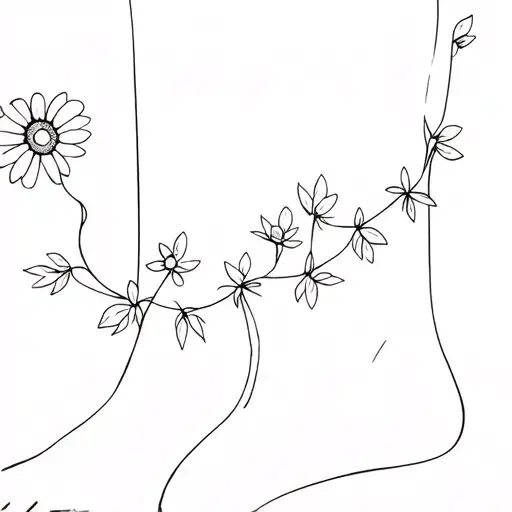 Daisy chain ankle tattoo with small leaves in between the daisies tattoo design idea