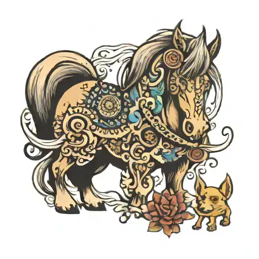 horse with dog tattoo design idea