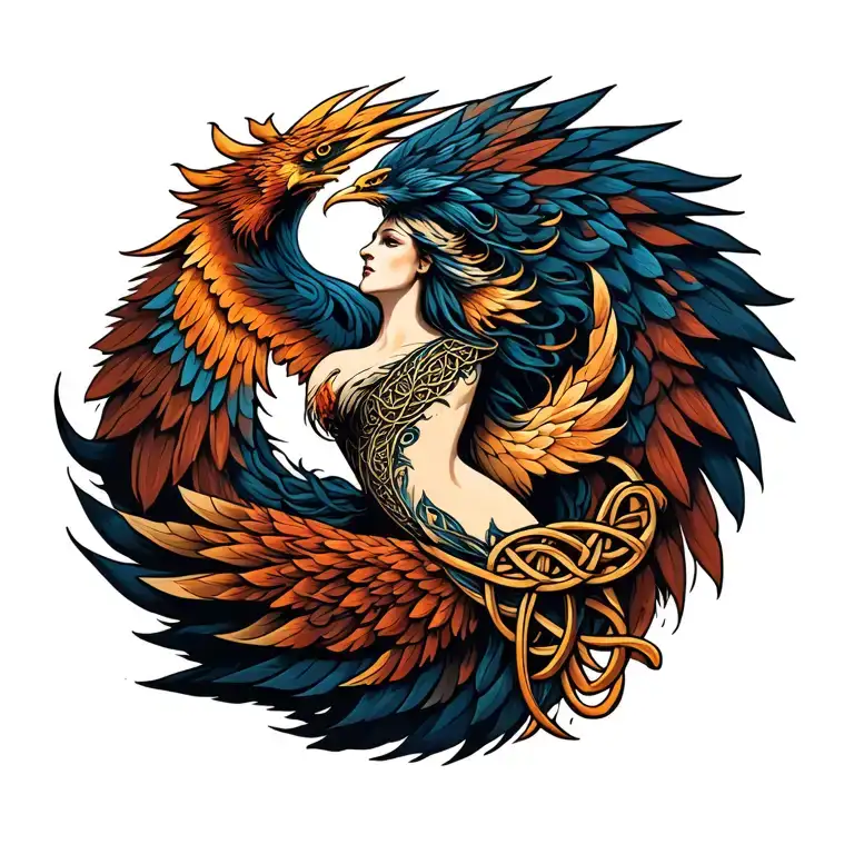 Phoenix rising Celtic mother knot tattoo design idea